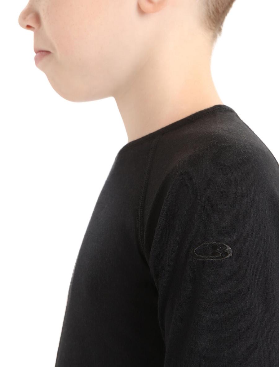 Kids' Icebreaker Merino 200 Oasis Crewe Thermal Top Long Sleeve Black | CA 1002WNBY